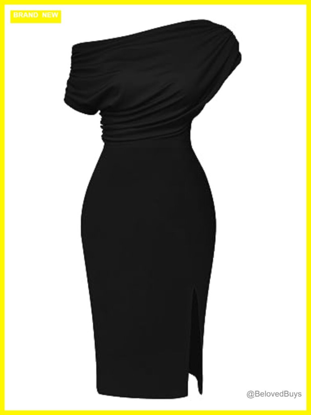 Off Shoulder Split Hem Ruched Bodycon Midi Dress for Club Party